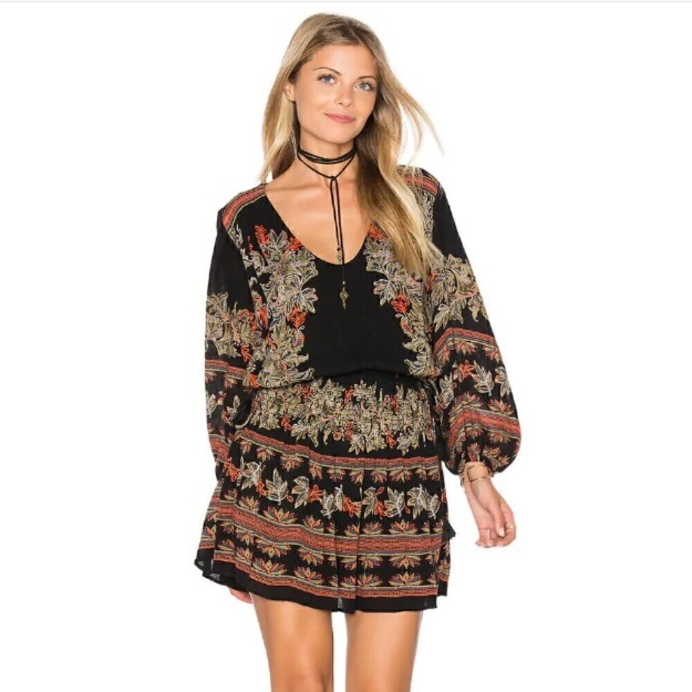 Free People Moonlight Drive in Black Combo Mini Dress Size XS